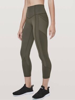 Lululemon All The Right Places Leggings Size 6 Olive Green Cropped Yoga Pilates